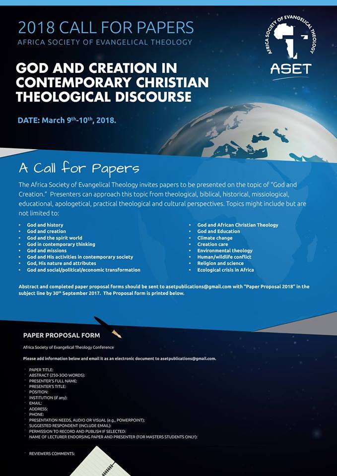 Africa Society of Evangelical Theology 2018 Call for Papers